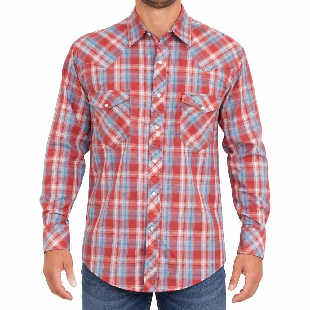 Resistol Double R Shirt Mens Small Red Blue Plaid Western Pearl Snap Long Sleeve